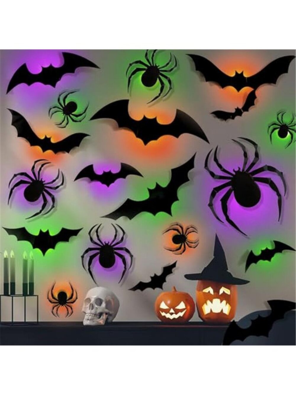 36 Pack Halloween Bat Spider Wall Decor LED Bat Spider Wall Stickers